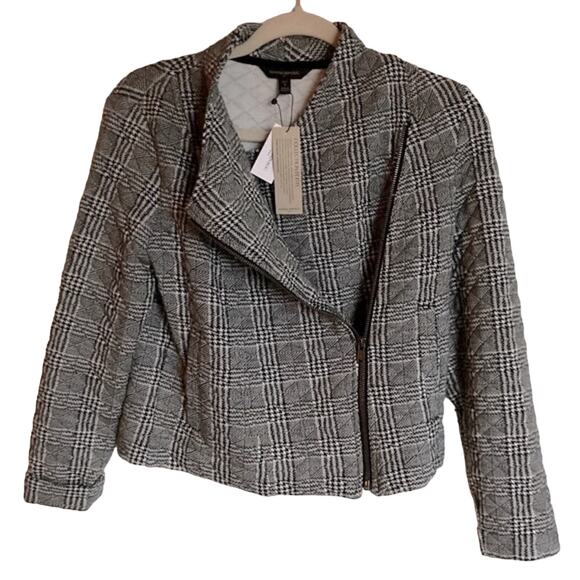 Banana Republic Factory Womens SP Grey Plaid Quilted Crop Moto Jacket Academia - Picture 1 of 8